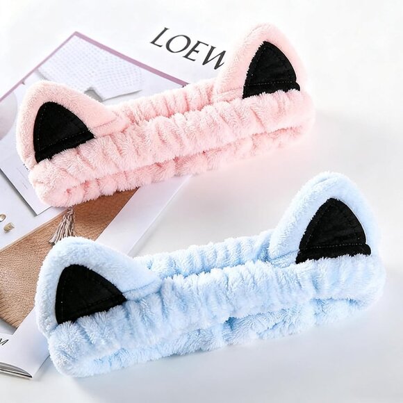 2 Pcs Cat Ears Headband Spa Headbands for Washing Face Headband Blue Pink - Picture 8 of 8